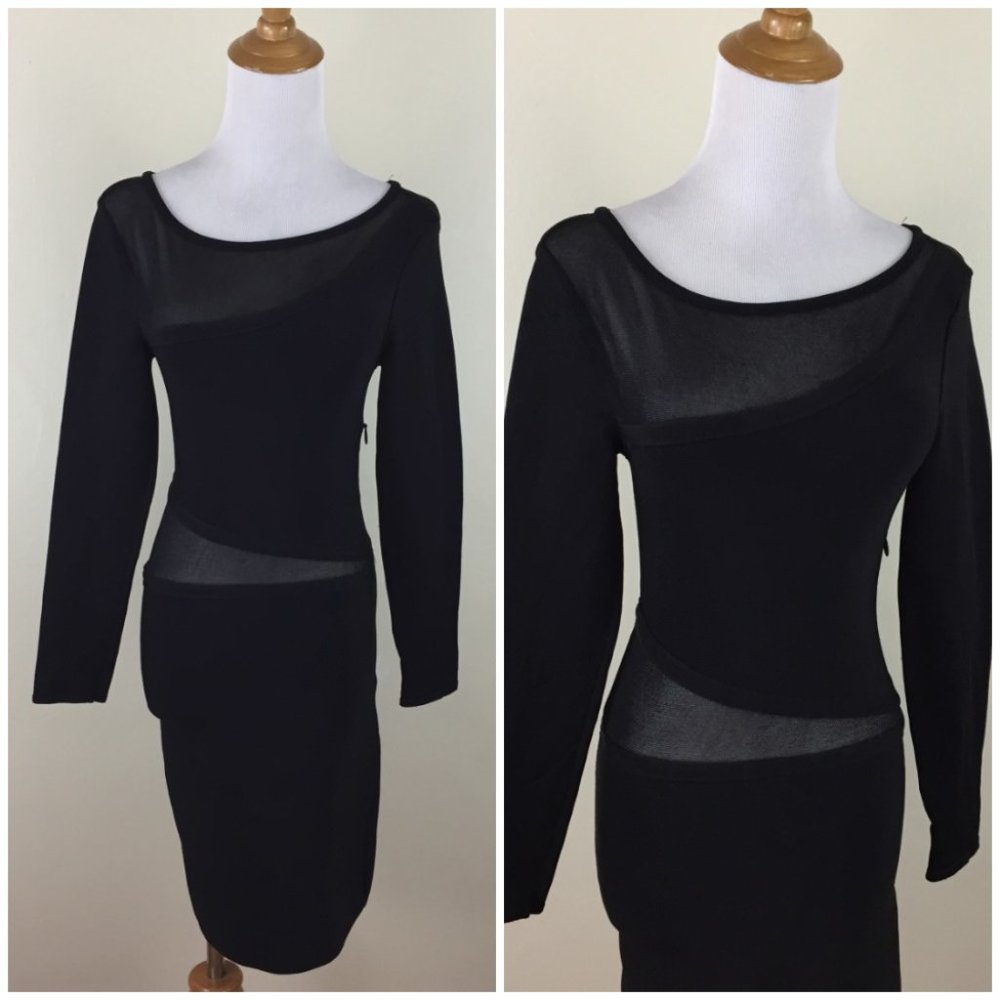 BEBE Sheer covered cut outs stretchy bodycon dress